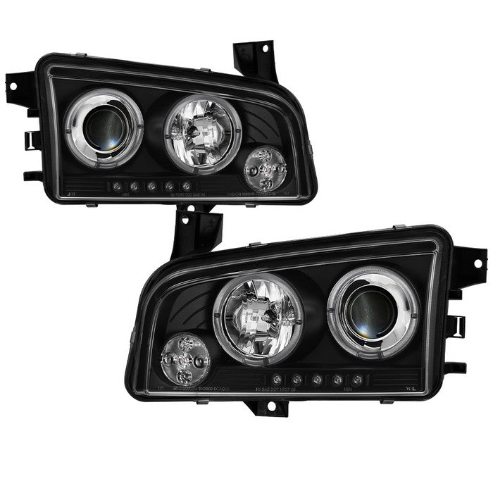 ( Spyder Signature ) Dodge Charger 06-10 Projector Headlights - Halogen Model Only ( Not Compatiable With Xenon/HID Model ) - LED Halo - LED ( Replaceable LEDs ) - Black -  High H1 (Included) - Low 9006 (Not Included)