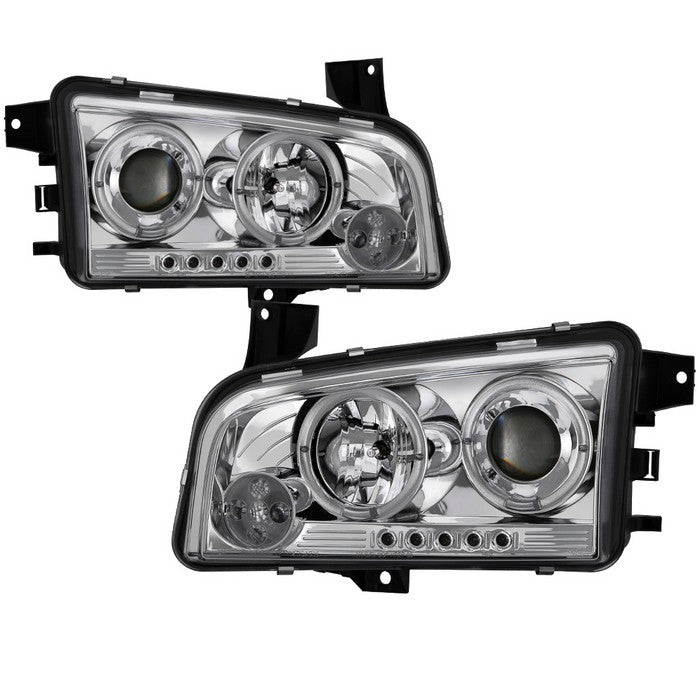 ( Spyder Signature ) Dodge Charger 06-10 Projector Headlights - Halogen Model Only ( Not Compatiable With Xenon/HID Model ) - LED Halo - LED ( Replaceable LEDs ) - Chrome -  High H1 (Included) - Low 9006 (Not Included)