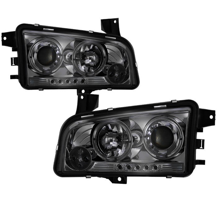 ( Spyder Signature ) Dodge Charger 06-10 Projector Headlights - Halogen Model Only ( Not Compatiable With Xenon/HID Model ) - LED Halo - LED ( Replaceable LEDs ) - Smoke -  High H1 (Included) - Low 9006 (Not Included)