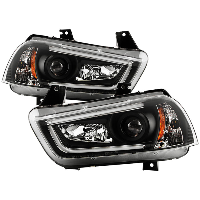 ( Spyder Signature ) Dodge Charger 11-14 Projector Headlights - Halogen Model Only ( Not Compatible With Xenon/HID Model ) - Light Tube DRL - Black - High H1 (Included) - Low H7 (Included)