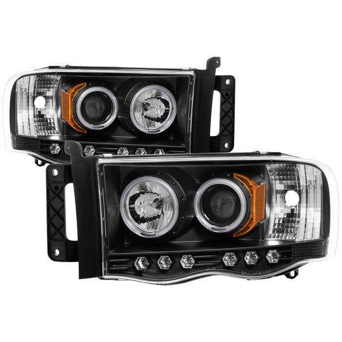 ( Spyder Signature ) Dodge Ram 1500 02-05 / Ram 2500/3500 03-05 Projector Headlights - CCFL Halo - LED ( Replaceable LEDs ) - Black - High H1 (Included) - Low H1 (Included)