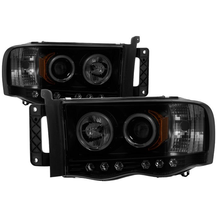 ( Spyder Signature ) Dodge Ram 1500 02-05 / Ram 2500/3500 03-05 Projector Headlights - CCFL Halo - LED ( Replaceable LEDs ) - Black Smoke - High H1 (Included) - Low H1 (Included)