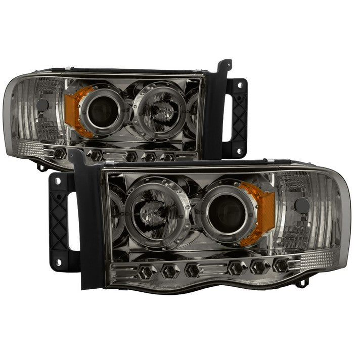 ( Spyder Signature ) Dodge Ram 1500 02-05 / Ram 2500/3500 03-05 Projector Headlights - LED Halo - LED ( Replaceable LEDs ) - Smoke - High H1 (Included) - Low H1 (Included)