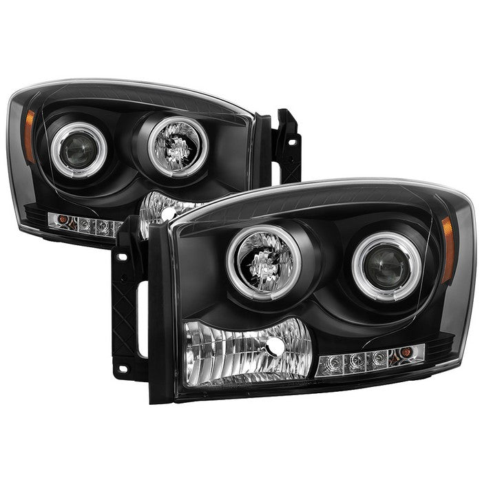 ( Spyder Signature ) Dodge Ram 1500 06-08 / Ram 2500/3500 06-09 Projector Headlights - CCFL Halo - LED ( Replaceable LEDs ) - Black - High H1 (Included) - Low H1 (Included)