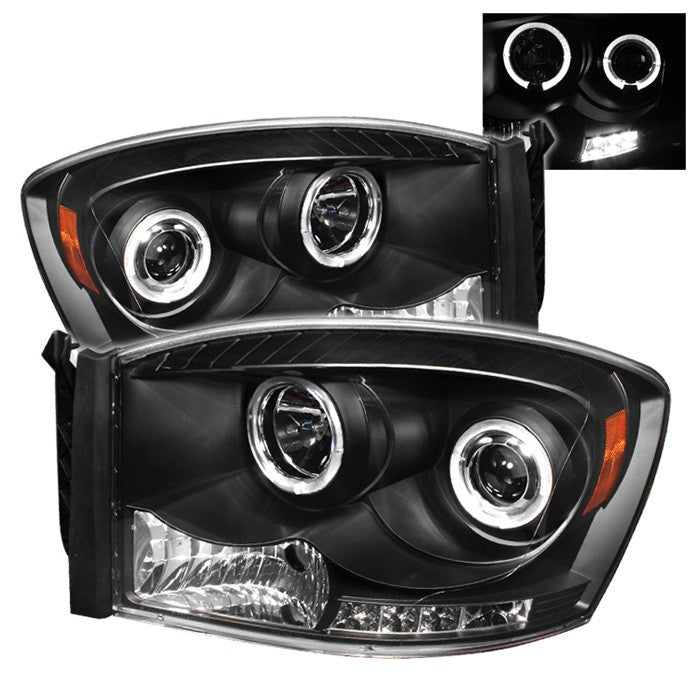 ( Spyder Signature ) Dodge Ram 1500 06-08 / Ram 2500/3500 06-09 Projector Headlights - LED Halo - LED ( Replaceable LEDs ) - Black - High H1 (Included) - Low H1 (Included)