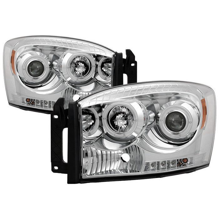 ( Spyder Signature ) Dodge Ram 1500 06-08 / Ram 2500/3500 06-09 Projector Headlights - LED Halo - LED ( Replaceable LEDs ) - Chrome - High H1 (Included) - Low H1 (Included)