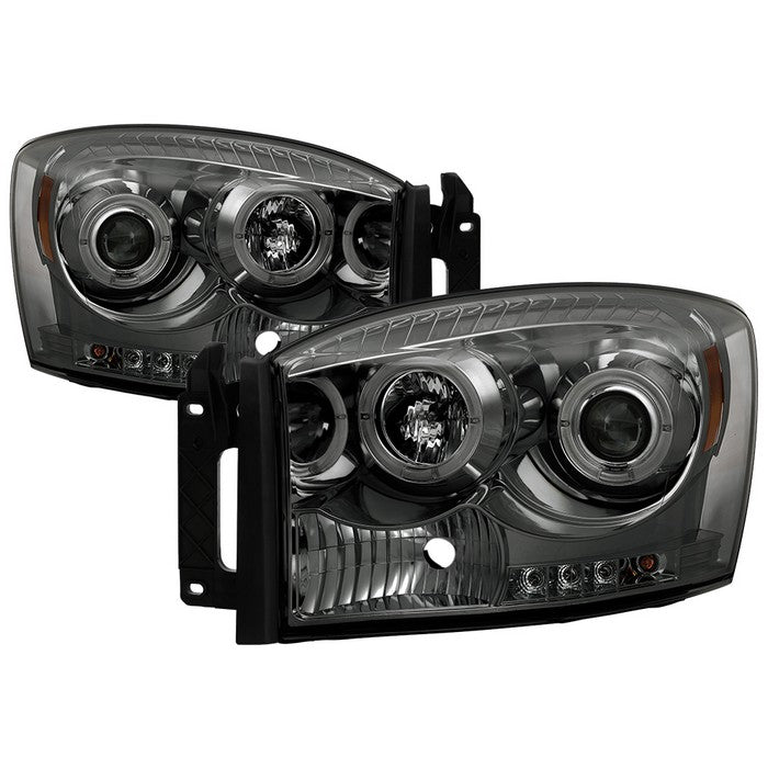 ( Spyder Signature ) Dodge Ram 1500 06-08 / Ram 2500/3500 06-09 Projector Headlights - LED Halo - LED ( Replaceable LEDs ) - Smoke - High H1 (Included) - Low H1 (Included)