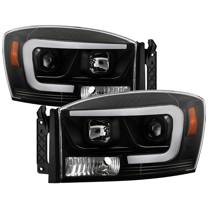 ( Spyder Platinum ) Dodge Ram 1500 2006-2008 / Ram 2500/3500 2006-2009 High-Power LED Module ( Low Beam ) Equipped Headlights - LED Clear Light Bar Parking Lights - Black