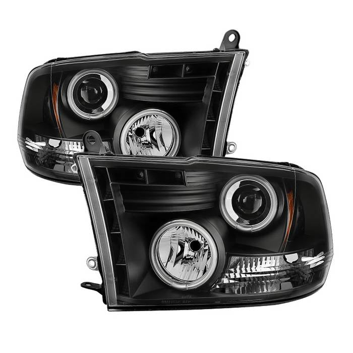 ( Spyder Signature ) Dodge Ram 1500 09-18 / Ram 2500/3500 10-19 Projector Headlights - Halogen Model Only ( Not Compatible With Factory Projector And LED DRL ) - CCFL Halo - LED ( Non Replaceable LEDs ) - Black - High 9005 (Not Included)- Low H1 (Included