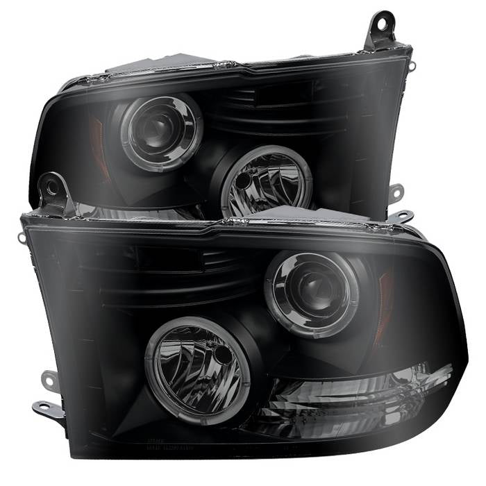 ( Spyder Signature ) Dodge Ram 1500 09-18 / Ram 2500/3500 10-19 Projector Headlights - Halogen Model Only ( Not Compatible With Factory Projector And LED DRL ) - LED Halo - LED ( Non Replaceable LEDs ) - Black Smoke - High 9005 (Not Included)- Low H1 (Inc