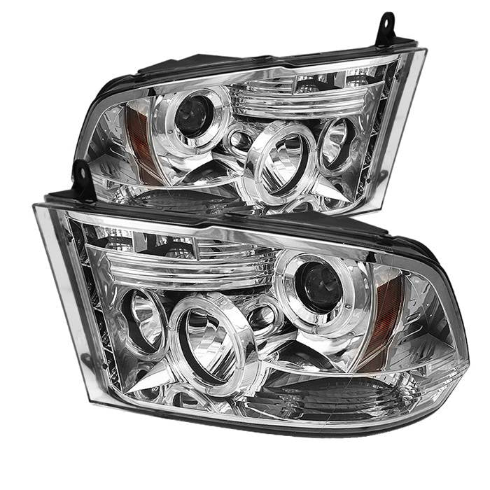 ( Spyder Signature ) Dodge Ram 1500 09-18 / Ram 2500/3500 10-19 Projector Headlights - Halogen Model Only ( Not Compatible With Factory Projector And LED DRL ) - LED Halo - LED ( Non Replaceable LEDs ) - Chrome - High 9005 (Not Included)- Low H1 (Included