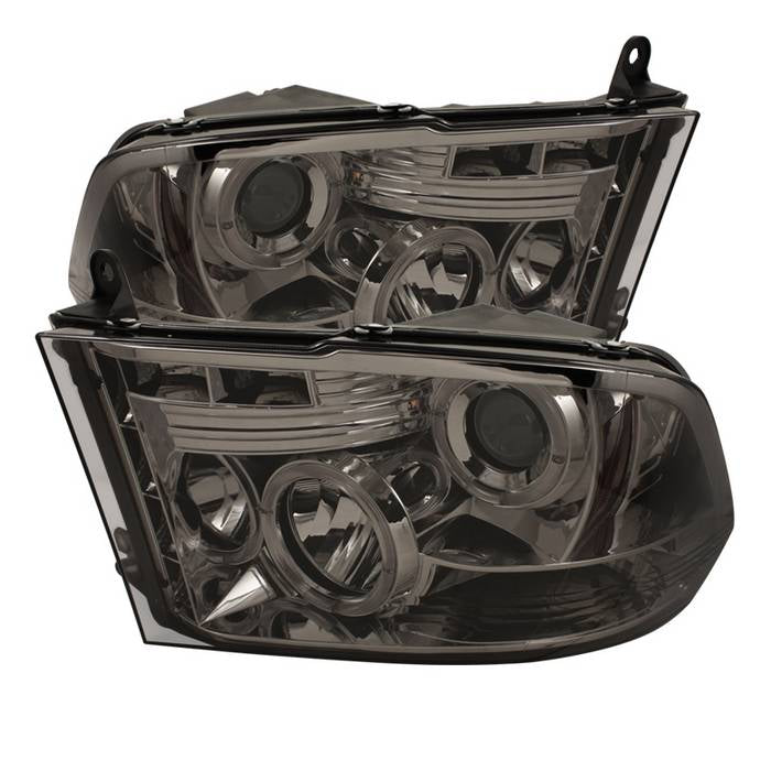 ( Spyder Signature ) Dodge Ram 1500 09-18 / Ram 2500/3500 10-19 Projector Headlights - Halogen Model Only ( Not Compatible With Factory Projector And LED DRL ) - LED Halo - LED ( Non Replaceable LEDs ) - Smoke - High 9005 (Not Included)- Low H1 (Included)