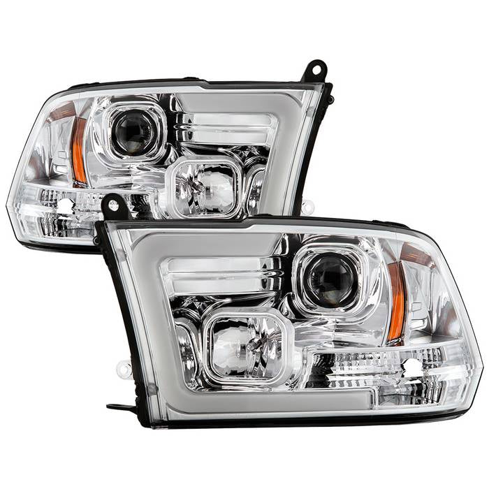 ( Spyder Signature ) Dodge Ram 1500 09-18 / Ram 2500/3500 10-19 Version 2 Projector Headlights - Halogen Model Only ( Not Compatible With Factory Projector And LED DRL ) - Switch Back Light Bar Turn Signal - Chrome - Lo Beam ; H7 Included - Hi Beam ; H1 I