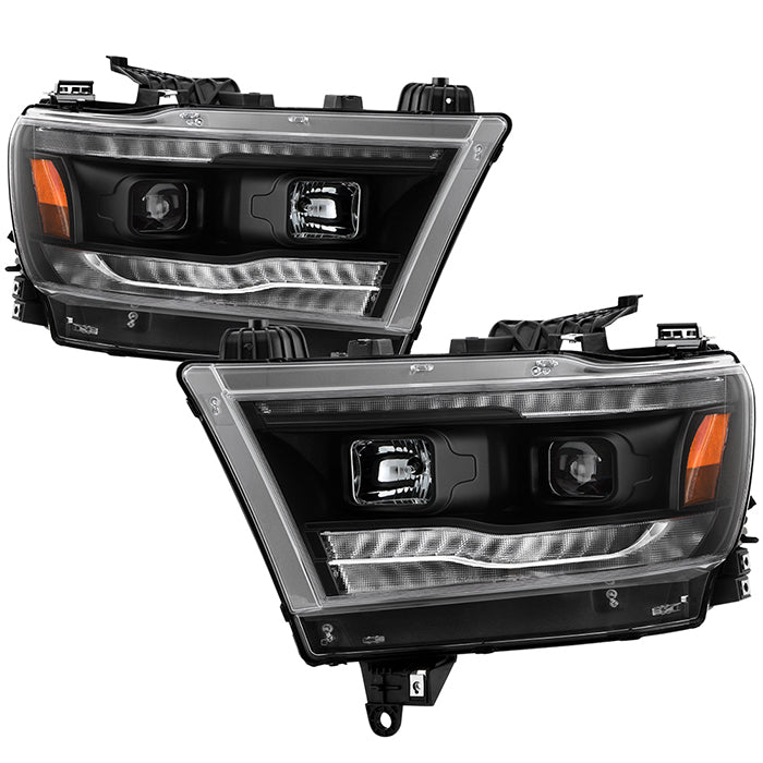 ( Spyder Signature ) Dodge Ram 1500 2019-2020 Halogen Model ( Do Not Fit Factory LED Model ) Projector Headlights - Sequential Turn Signal - Low Beam-H7(Included) ; High Beam-H1(Included); Signal-LED - Black