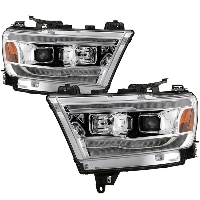 ( Spyder Signature ) Dodge Ram 1500 2019-2020 Halogen Model ( Do Not Fit Factory LED Model ) Projector Headlights - Sequential Turn Signal - Low Beam-H7(Included) ; High Beam-H1(Included); Signal-LED - Chrome