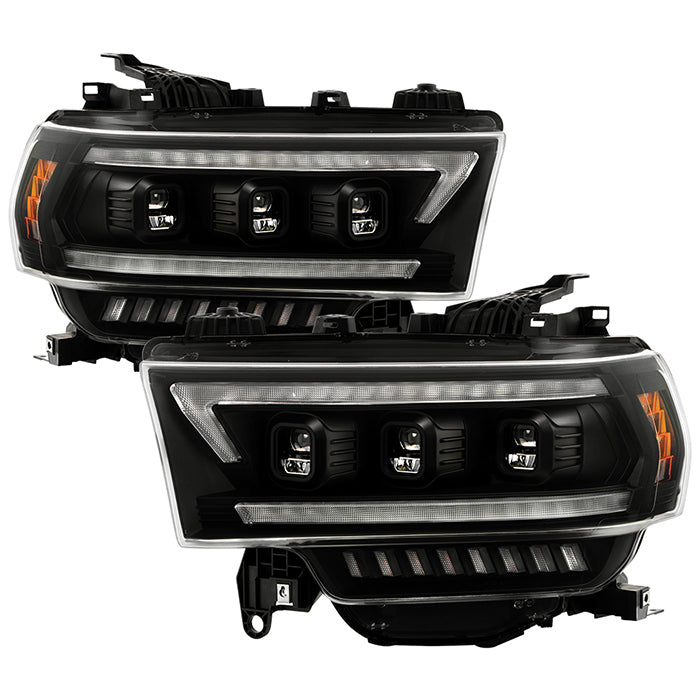 ( Spyder Apex ) Dodge Ram Heavy Duty 2500/3500 19-22 Halogen Model Only ( Do Not Fit Factory LED Model ) High-Power LED Module (High Beam And Low Beam) Equipped Headlights - Sequential LED Turn Signal - Clear Light Bar Parking Light - Black