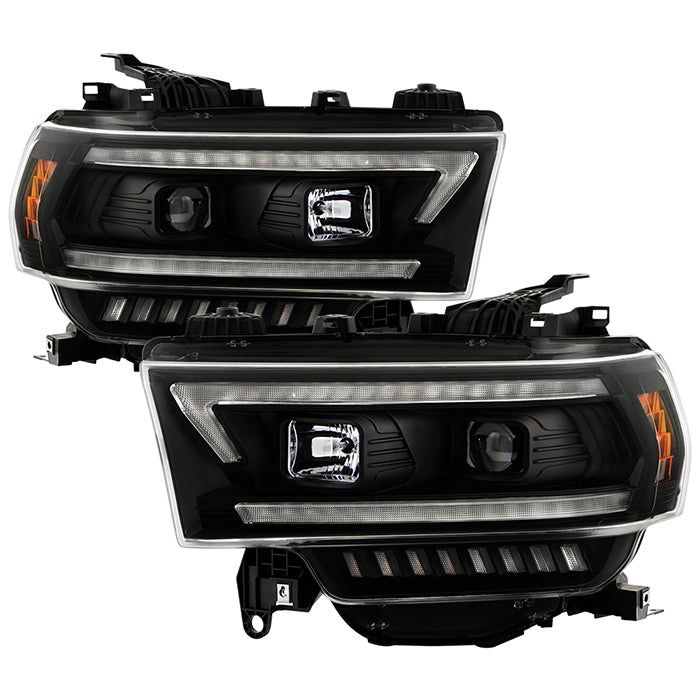 ( Spyder Signature ) Dodge Ram Heavy Duty 2500/3500 19-22 Halogen Model Only ( Do Not Fit Factory LED Model ) Projector Headlights - Sequential LED Turn Signal - Clear Light Bar Parking Light - Black