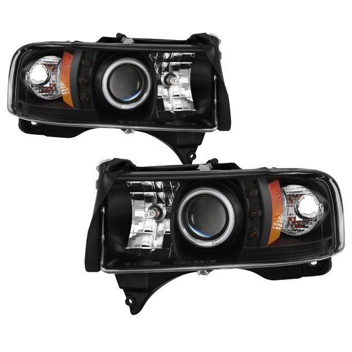 ( Spyder Signature ) Dodge Ram 1500 94-01 / Ram 2500/3500 94-02 / 99-01 Ram Sport -  Projector Headlights  - CCFL Halo - LED ( Replaceable LEDs ) - Black - High 9005 (Included) - Low H1 (Included)