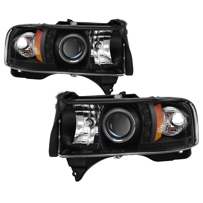 ( Spyder Signature ) Dodge Ram 1500 94-01 / Ram 2500/3500 94-02 / 99-01 Ram Sport -  Projector Headlights  - LED Halo - LED ( Replaceable LEDs ) - Black - High 9005 (Included) - Low H1 (Included)