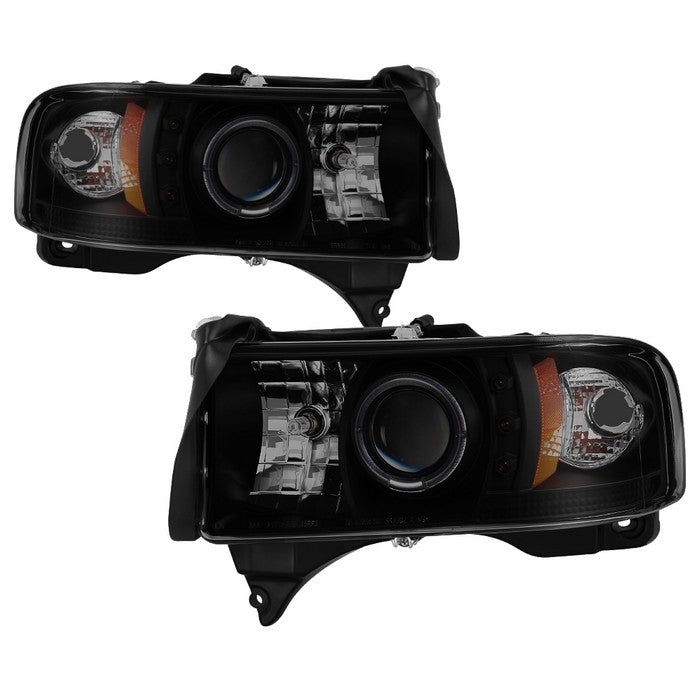 ( Spyder Signature ) Dodge Ram 1500 94-01 / Ram 2500/3500 94-02 / 99-01 Ram Sport -  Projector Headlights  - LED Halo - LED ( Replaceable LEDs ) - Black Smoke - High 9005 (Included) - Low H1 (Included)