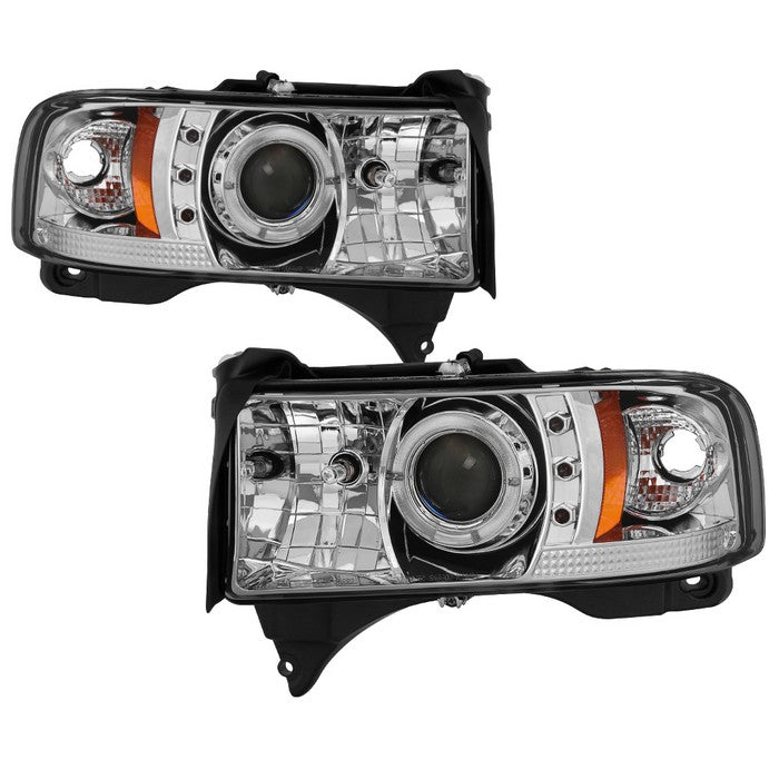 ( Spyder Signature ) Dodge Ram 1500 94-01 / Ram 2500/3500 94-02 / 99-01 Ram Sport -  Projector Headlights  - LED Halo - LED ( Replaceable LEDs ) - Chrome - High 9005 (Included) - Low H1 (Included)