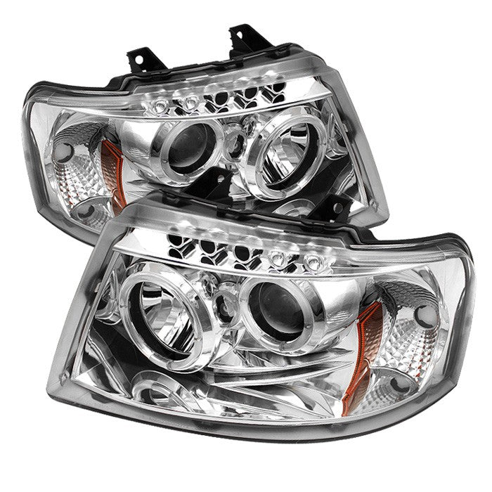 ( Spyder Signature ) Ford Expedition 03-06 Projector Headlights - LED Halo - LED ( Replaceable LEDs ) - Chrome - High 9005 (Not Included) - Low 9006 (Not Included)