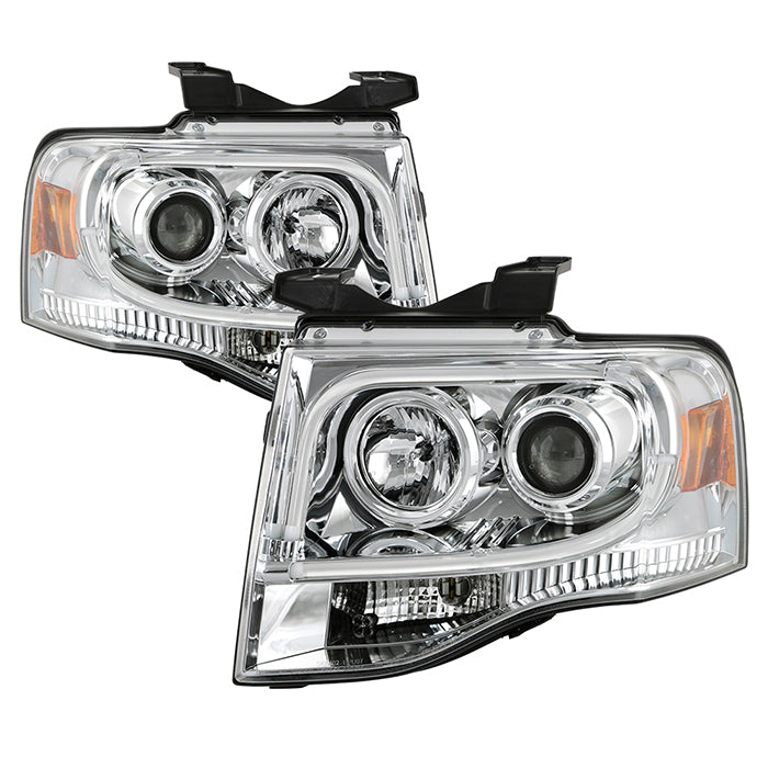 ( Spyder Signature ) Ford Expedition 07-13 Projector Headlights - Light Tube DRL - Chrome - High H1 (Included) - Low H1 (Included)