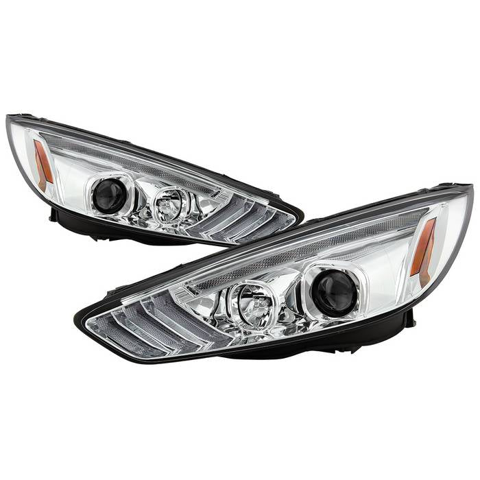 ( Spyder Signature ) Ford Focus 15-18 Projector Headlights - Sequential Turn Signal Light Bar - Low Beam-H7(Included) ; High Beam-H1(Included) ; Signal-LED(Included) - Chrome