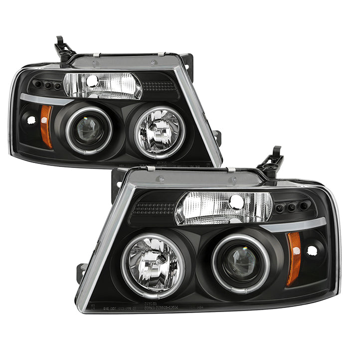 ( Spyder Signature ) Ford F150 04-08 Projector Headlights - Version 2 - CCFL Halo - LED ( Replaceable LEDs ) - Black - High H1 (Included) - Low 9006 (Included)