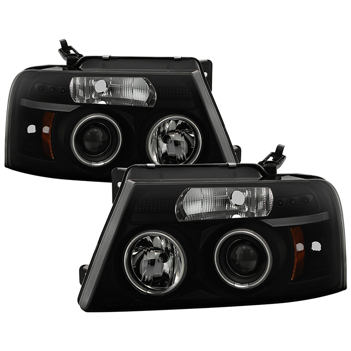 ( Spyder Signature ) Ford F150 04-08 Projector Headlights - Version 2 - CCFL Halo - LED ( Replaceable LEDs ) - Black Smoke - High H1 (Included) - Low 9006 (Included)