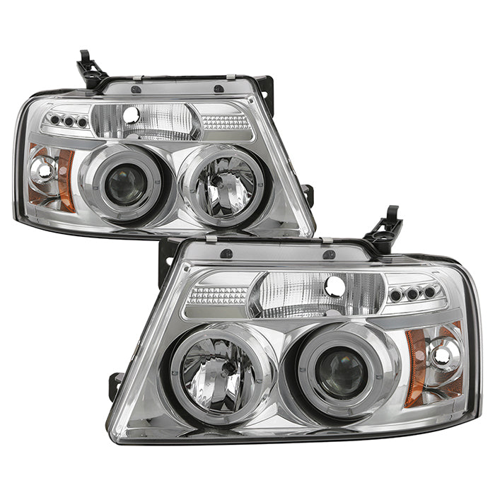 ( Spyder Signature ) Ford F150 04-08 Projector Headlights - Version 2 - LED Halo - LED ( Replaceable LEDs ) - Chrome - High H1 (Included) - Low 9006 (Included)