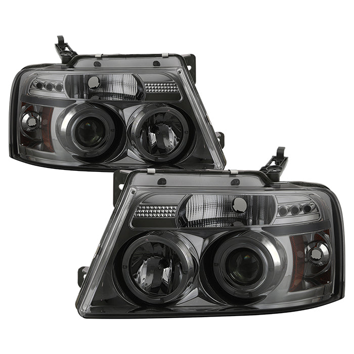 ( Spyder Signature ) Ford F150 04-08 Projector Headlights - Version 2 - LED Halo - LED ( Replaceable LEDs ) - Smoke - High H1 - Low 9006