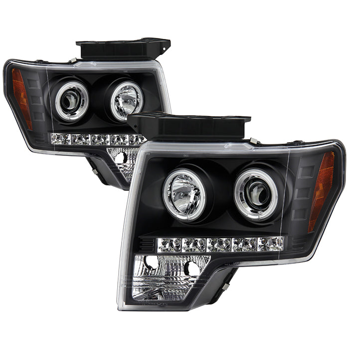 ( Spyder Signature ) Ford F150 09-14 Projector Headlights - Halogen Model Only ( Not Compatible With Xenon/HID Model ) - CCFL Halo - LED ( Replaceable LEDs ) - Black - High H1 (Included) - Low H1 (Included)