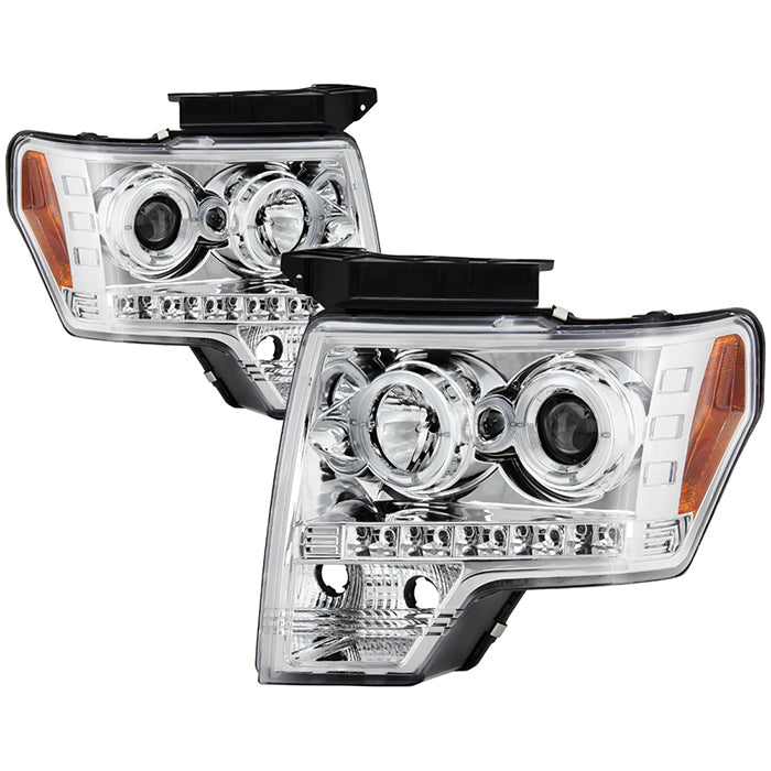 ( Spyder Signature ) Ford F150 09-14 Projector Headlights - Halogen Model Only ( Not Compatible With Xenon/HID Model ) - LED Halo - LED ( Replaceable LEDs ) - Chrome - High H1 (Included) - Low H1 (Included)