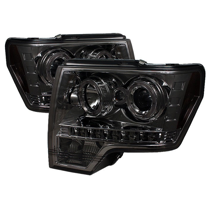 ( Spyder Signature ) Ford F150 09-14 Projector Headlights - Halogen Model Only ( Not Compatible With Xenon/HID Model ) - LED Halo - LED ( Replaceable LEDs ) - Smoke - High H1 (Included) - Low H1 (Included)