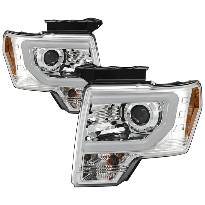 ( Spyder Signature ) Ford F150 09-14 Projector Headlights - Halogen Model Only ( Not Compatible with Factory Xenon/HID Model ) - Light Bar DRL - Chrome - High/Low H7 (Included)