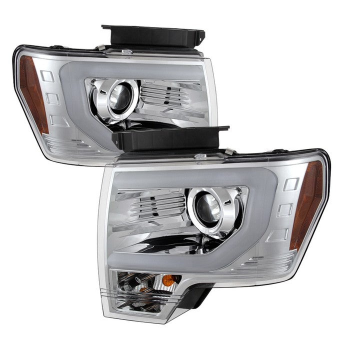 ( Spyder Signature ) Ford F150 13-14 Projector Headlights - Factory Xenon Model Only ( Not Compatible With Halogen Model ) - Light Bar DRL - Chrome - High/Low D3S (Not Included)