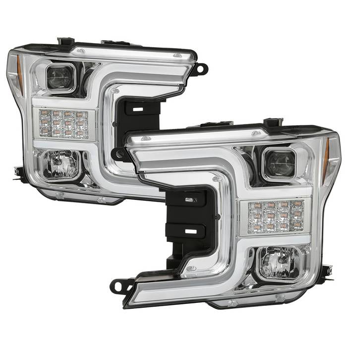 ( Spyder Signature ) Ford F150 18-19 (Halogen Model Only  Do Not Fit Factory Xenon Model) Projector Headlights - LED Sequential Turn Signal -  Low Beam-H7(Included) ; High Beam-H1(Included) ; Signal-LED - Chrome