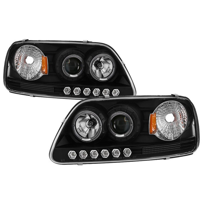 ( Spyder Signature ) Ford F150 97-03 / Expedition 97-02 1PC Projector Headlights - ( Will Not Fit Manufacture Date Before 6/1997 ) - LED Halo - Amber Reflector - LED ( Replaceable LEDs ) - Black - High 9005 (Included) -  Low H3 (Included)