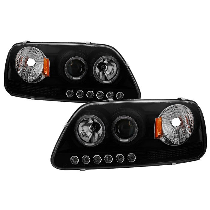 ( Spyder Signature ) Ford F150 97-03 / Expedition 97-02 1PC Projector Headlights - ( Will Not Fit Manufacture Date Before 6/1997 ) - LED Halo - Amber Reflector - LED ( Replaceable LEDs ) - Black Smoke - High 9005 (Included) -  Low H3 (Included)