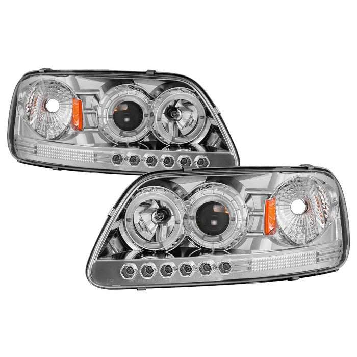 ( Spyder Signature ) Ford F150 97-03 / Expedition 97-02 1PC Projector Headlights - ( Will Not Fit Manufacture Date Before 6/1997 ) - LED Halo - Amber Reflector - LED ( Replaceable LEDs ) - Chome - High 9005 (Included) -  Low H3 (Included)