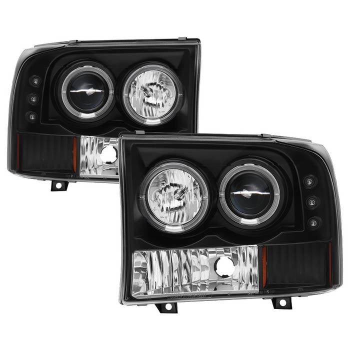 ( Spyder Signature ) Ford F250 Super Duty 99-04 / Ford Excursion 00-04 1PC Projector Headlights - Version 2 - LED Halo - LED ( Replaceable LEDs ) - Black - High H1 (Included) - Low H1 (Included)