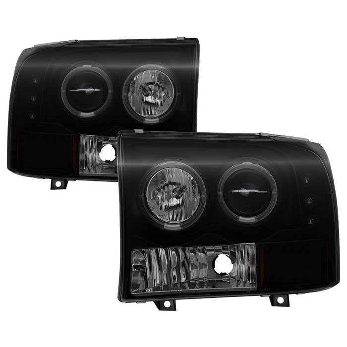 ( Spyder Signature ) Ford F250 Super Duty 99-04 / Ford Excursion 00-04 1PC Projector Headlights - Version 2 - LED Halo - LED ( Replaceable LEDs ) - Black Smoke - High H1 (Included) - Low H1 (Included)