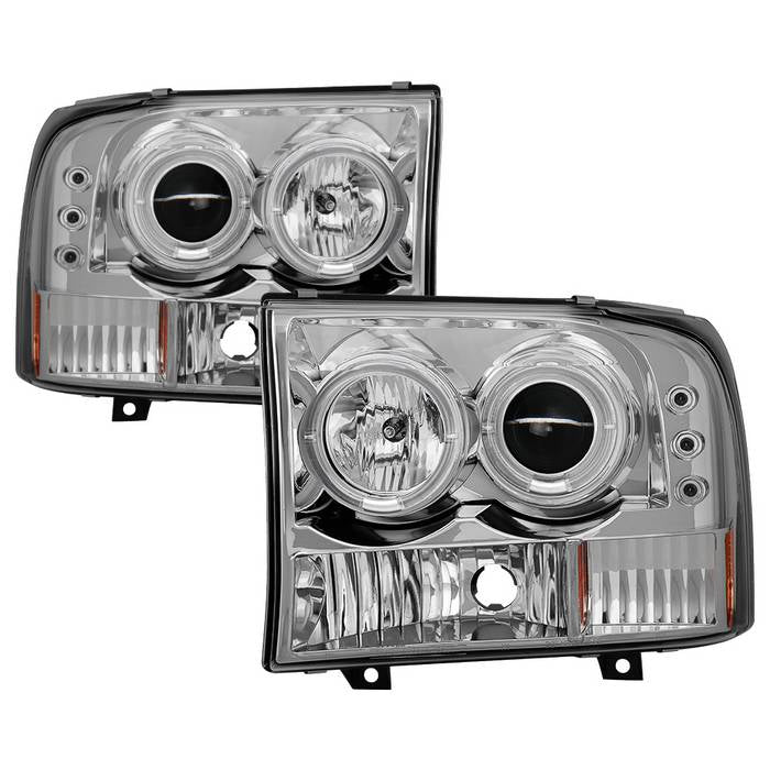 ( Spyder Signature ) Ford F250 Super Duty 99-04 / Ford Excursion 00-04 1PC Projector Headlights - Version 2 - LED Halo - LED ( Replaceable LEDs ) - Chrome - High H1 (Included) - Low H1 (Included)