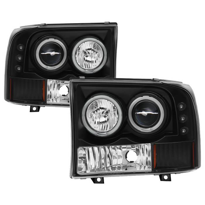 ( Spyder Signature ) Ford F250 Super Duty 99-04 / Ford Excursion 00-04 1PC Projector Headlights - Version 2 - CCFL Halo - LED ( Replaceable LEDs ) - Black - High H1 (Included) - Low H1 (Included)