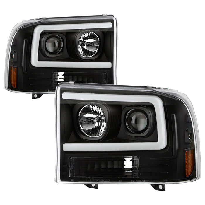 ( Spyder Platinum ) Ford F-250 Super Duty 1999-2004 / Ford Excursion 2000-2004 1 Piece High-Power LED Module Equipped Headlights - Light Bar Parking Light - Black