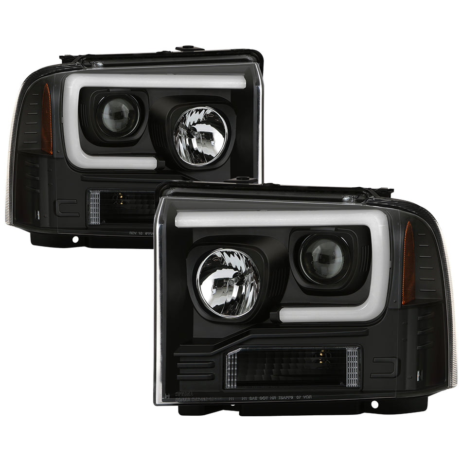 ( Spyder Platinum ) Ford F250/350/450 Super Duty 05-07 High-Power LED Module (Low Beam) Equipped Projector Headlights - Low Beam-LED(Included) ; High Beam-H1(Included) ; Turn Signal-3157A(Not Included) - Black