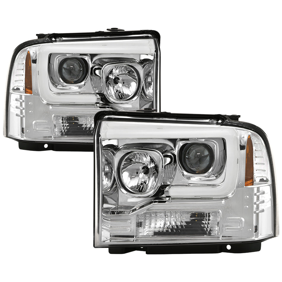 ( Spyder Platinum ) Ford F250/350/450 Super Duty 05-07 High-Power LED Module (Low Beam) Equipped Projector Headlights - Low Beam-LED(Included) ; High Beam-H1(Included) ; Turn Signal-3157A(Not Included) - Chrome