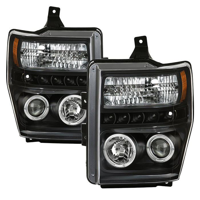 ( Spyder Signature ) Ford F250/350/450 Super Duty 08-10 Projector Headlights - LED Halo - LED ( Replaceable LEDs ) - Black - High H1 (Included) - Low H1 (Included)