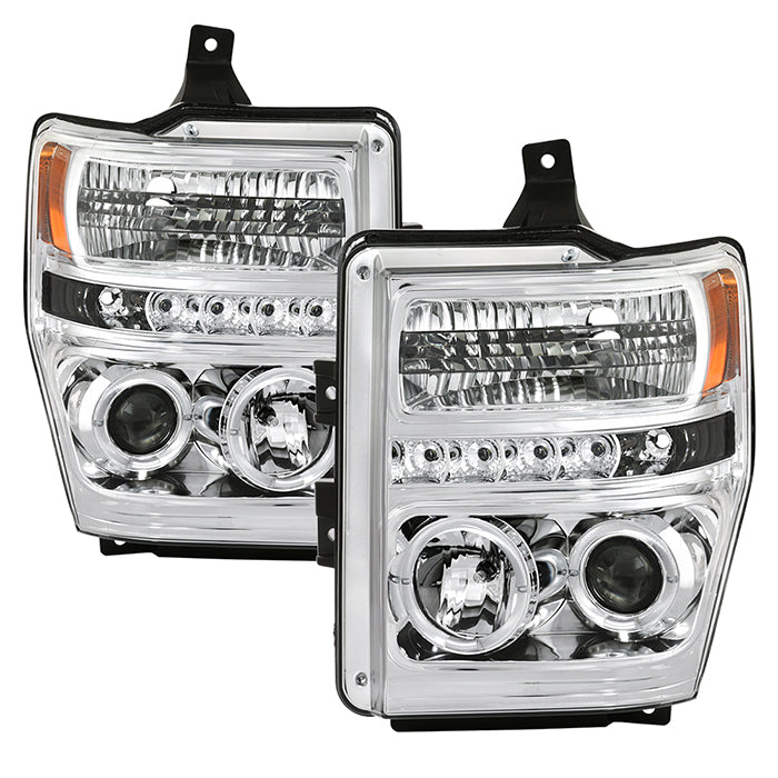 ( Spyder Signature ) Ford F250/350/450 Super Duty 08-10 Projector Headlights - LED Halo - LED ( Replaceable LEDs ) - Chrome - High H1 (Included) - Low H1 (Included)